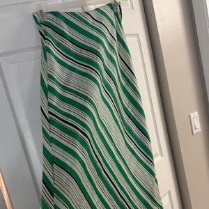 Zara Green and White Striped A-Line Skirt